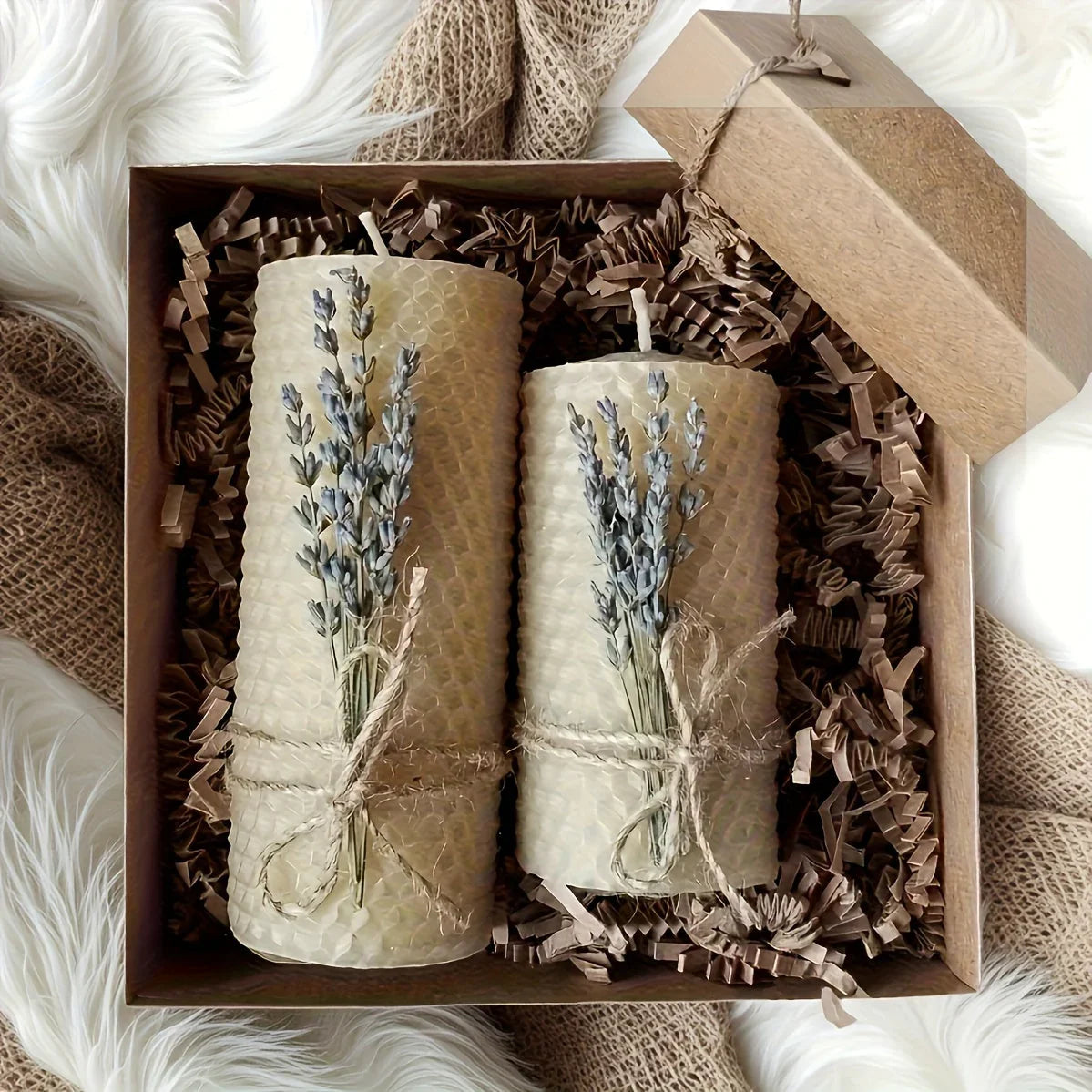 Set of 2 Lavender Beeswax Candles for Gifts