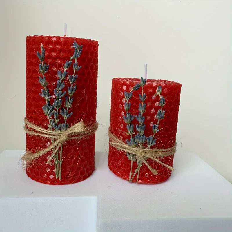 Set of 2 Lavender Beeswax Candles for Gifts