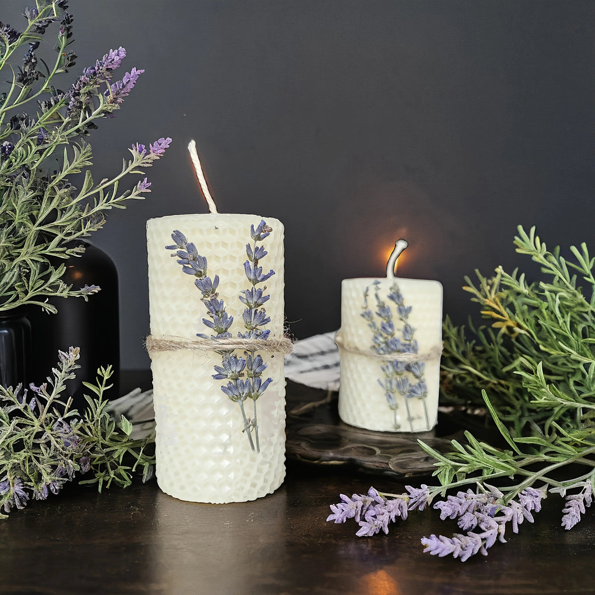 Set of 2 Lavender Beeswax Candles for Gifts