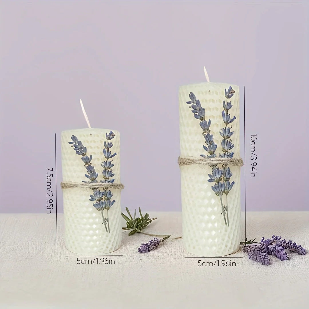 Set of 2 Lavender Beeswax Candles for Gifts