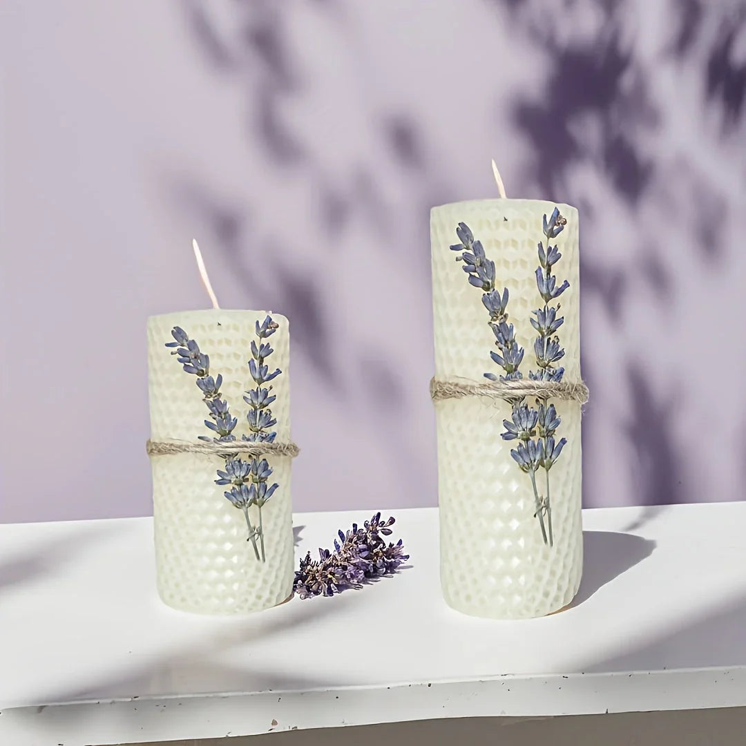 Set of 2 Lavender Beeswax Candles for Gifts