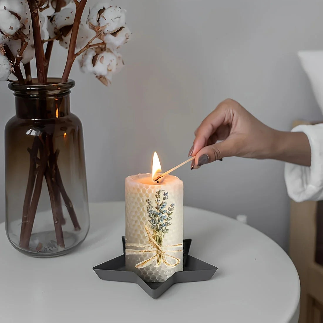 Set of 2 Lavender Beeswax Candles for Gifts