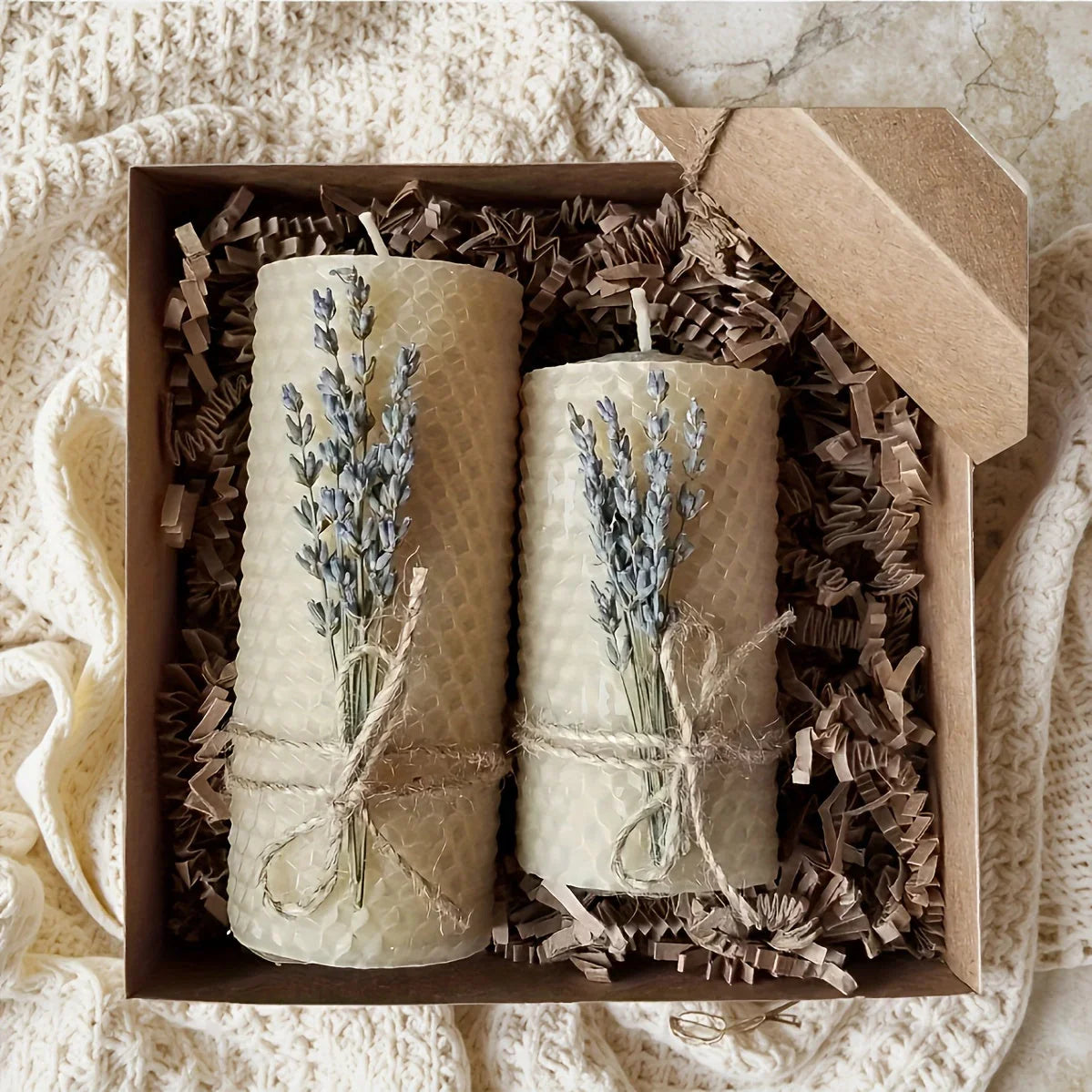 Set of 2 Lavender Beeswax Candles for Gifts