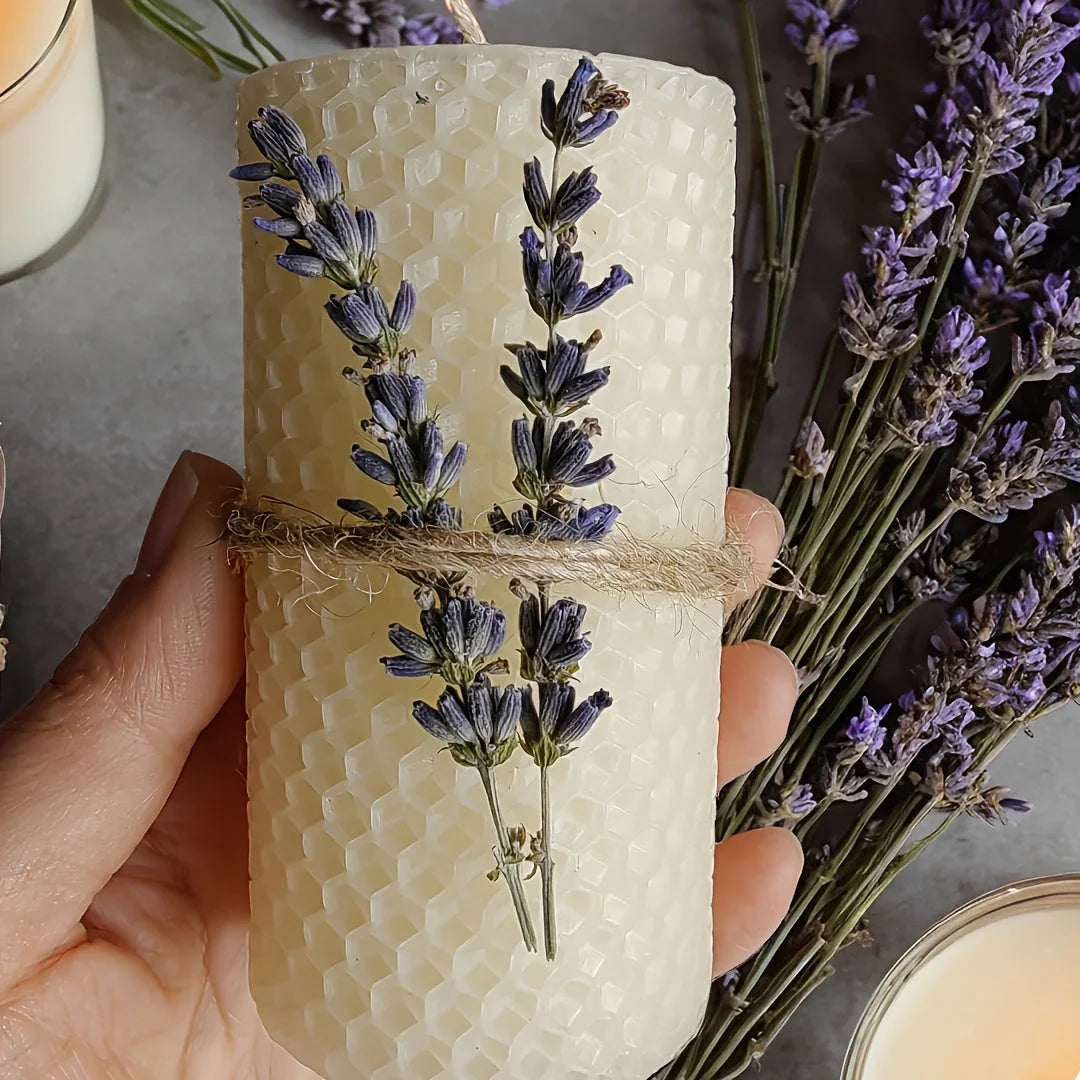 Set of 2 Lavender Beeswax Candles for Gifts