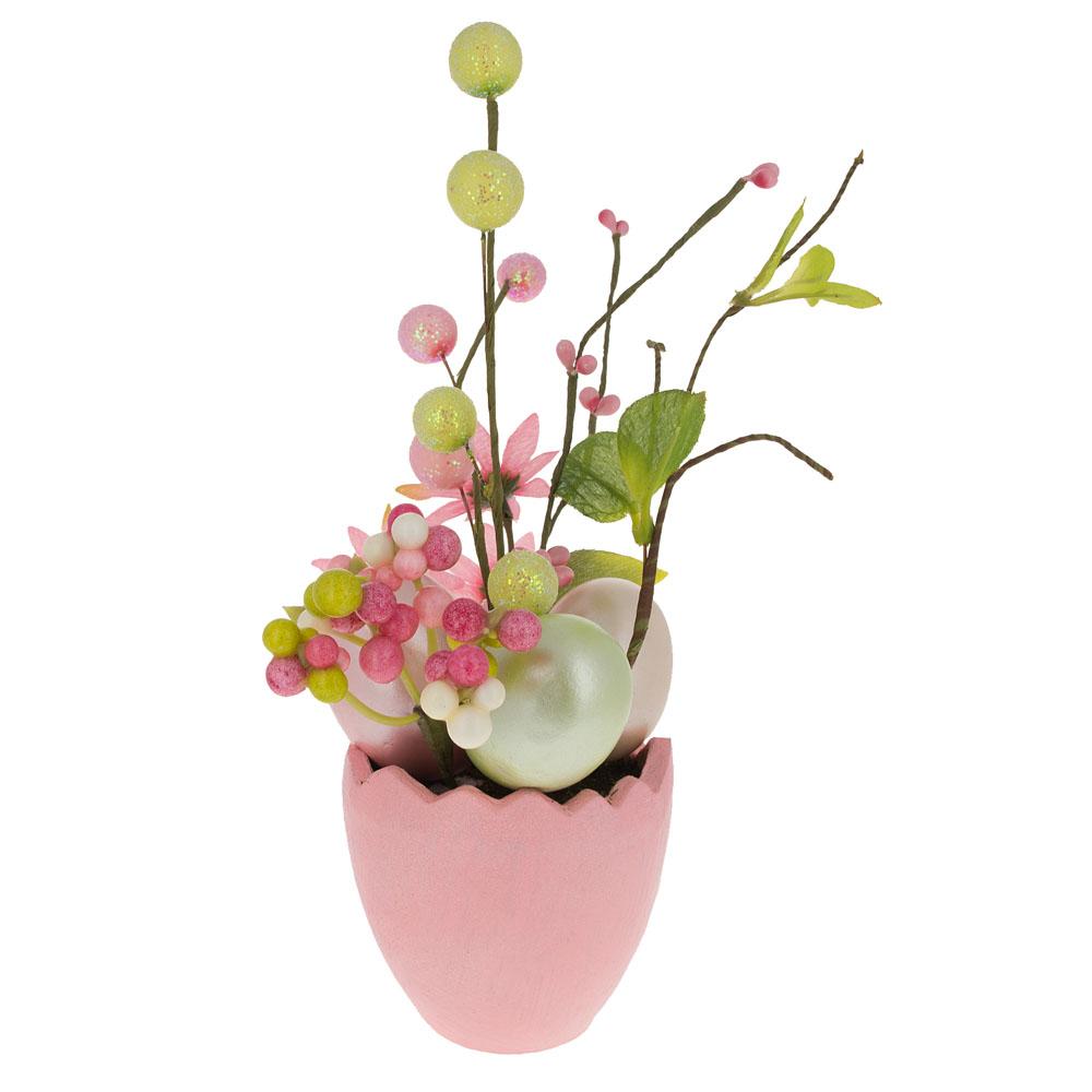 Set of 4 Colorful Spring Flowers with Easter Eggs 7 Inches