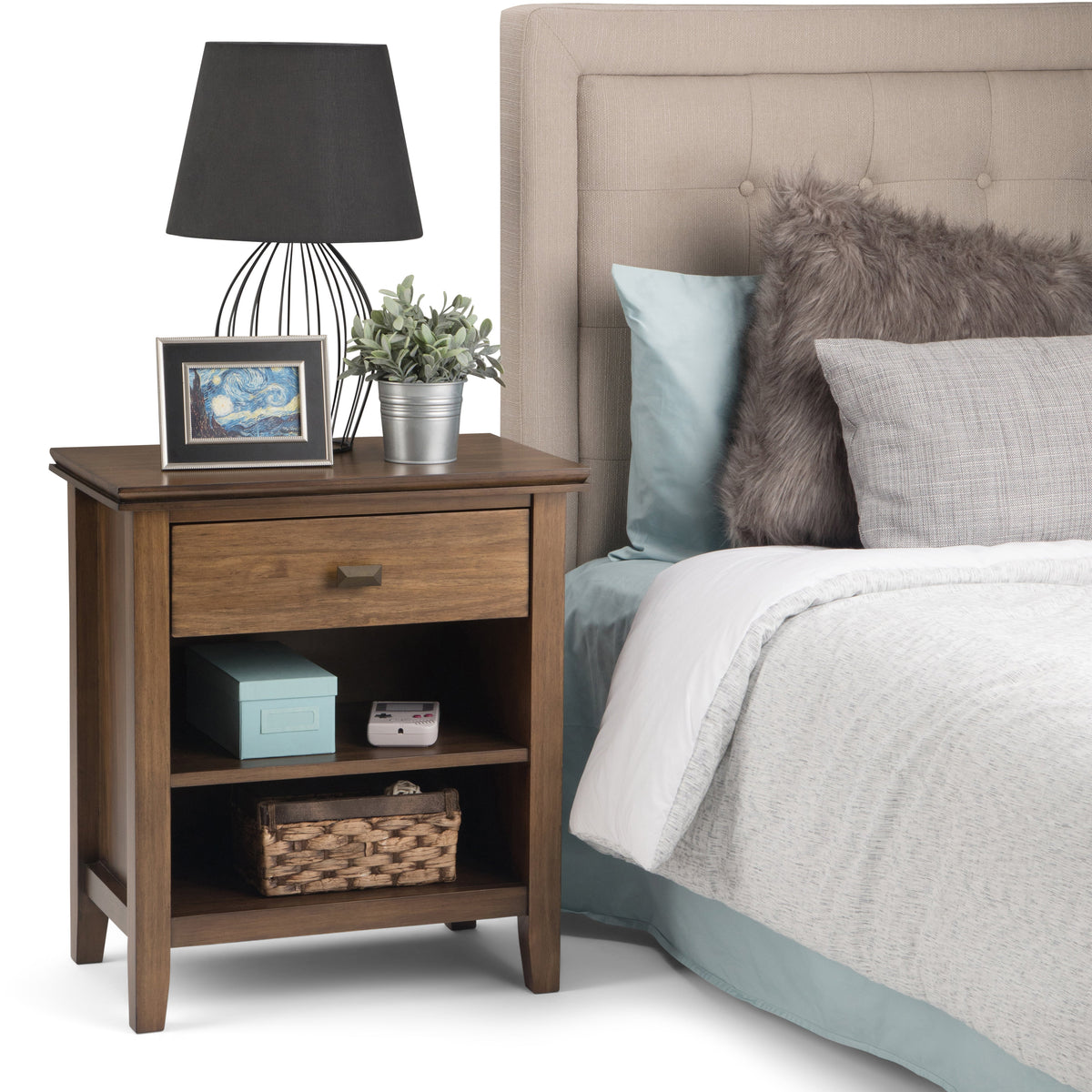 Artisan 24 Inch Wide Solid Wood Bedside Table in Rustic