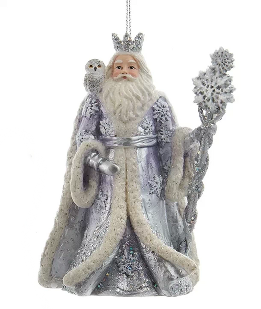 Lavender Blue and Silver Santa With Owl