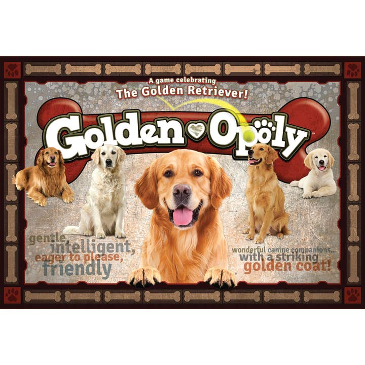 Golden Opoly Board Game featuring playful Golden Retrievers in a fun and engaging design.