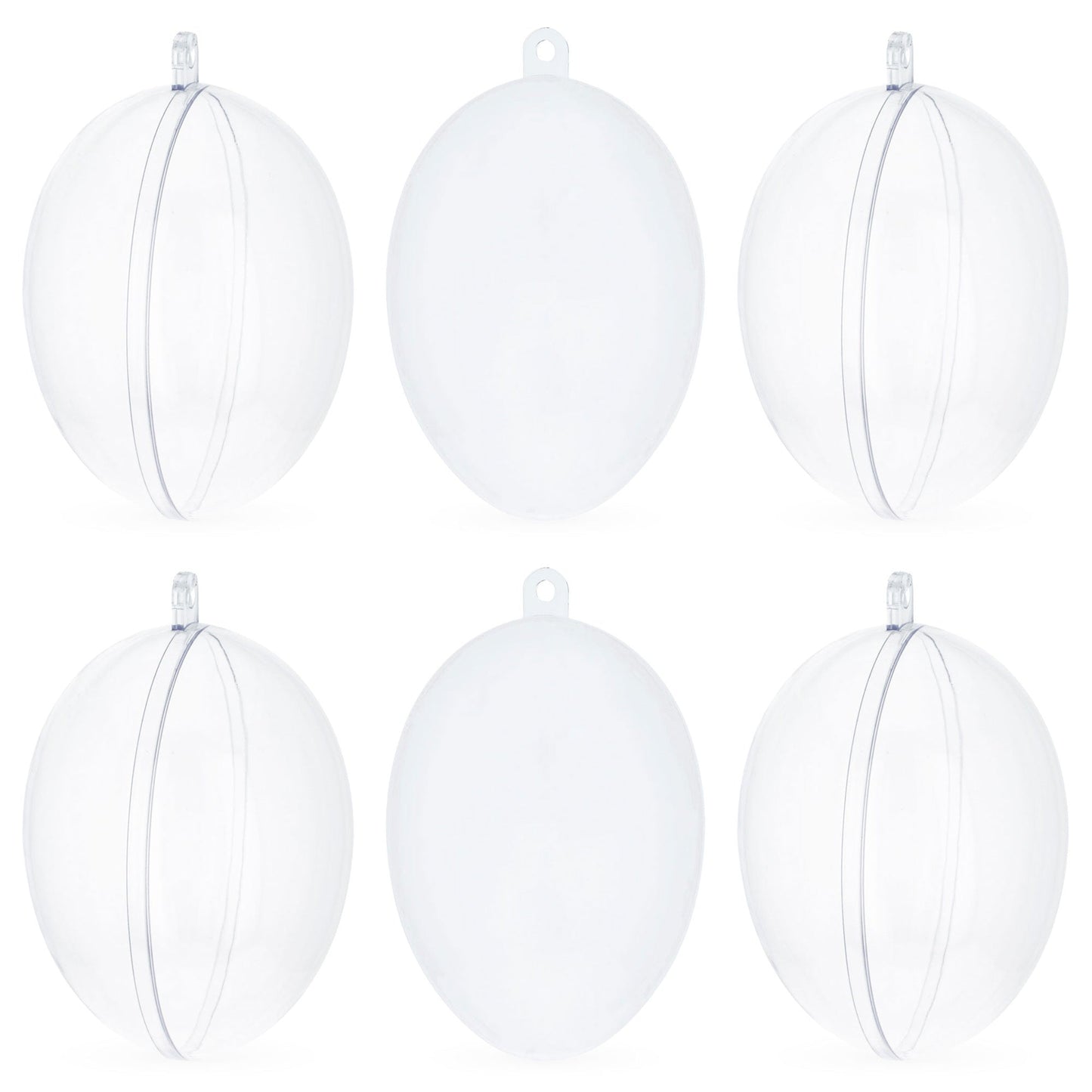 Set of 6 Clear Plastic Egg Ornaments 2.7 Inches