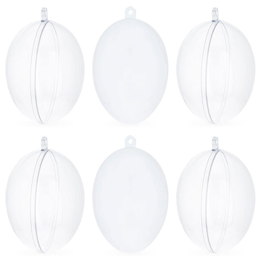 Set of 6 Clear Plastic Egg Ornaments 2.7 Inches