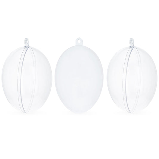 Set of 3 Clear Plastic Egg Ornaments 4.35 Inches (100 mm)