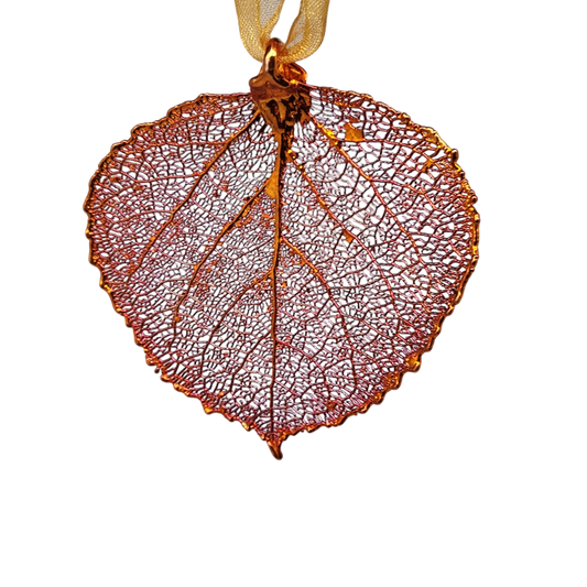 Copper Aspen Leaf with Sheer Ribbon Ornament
