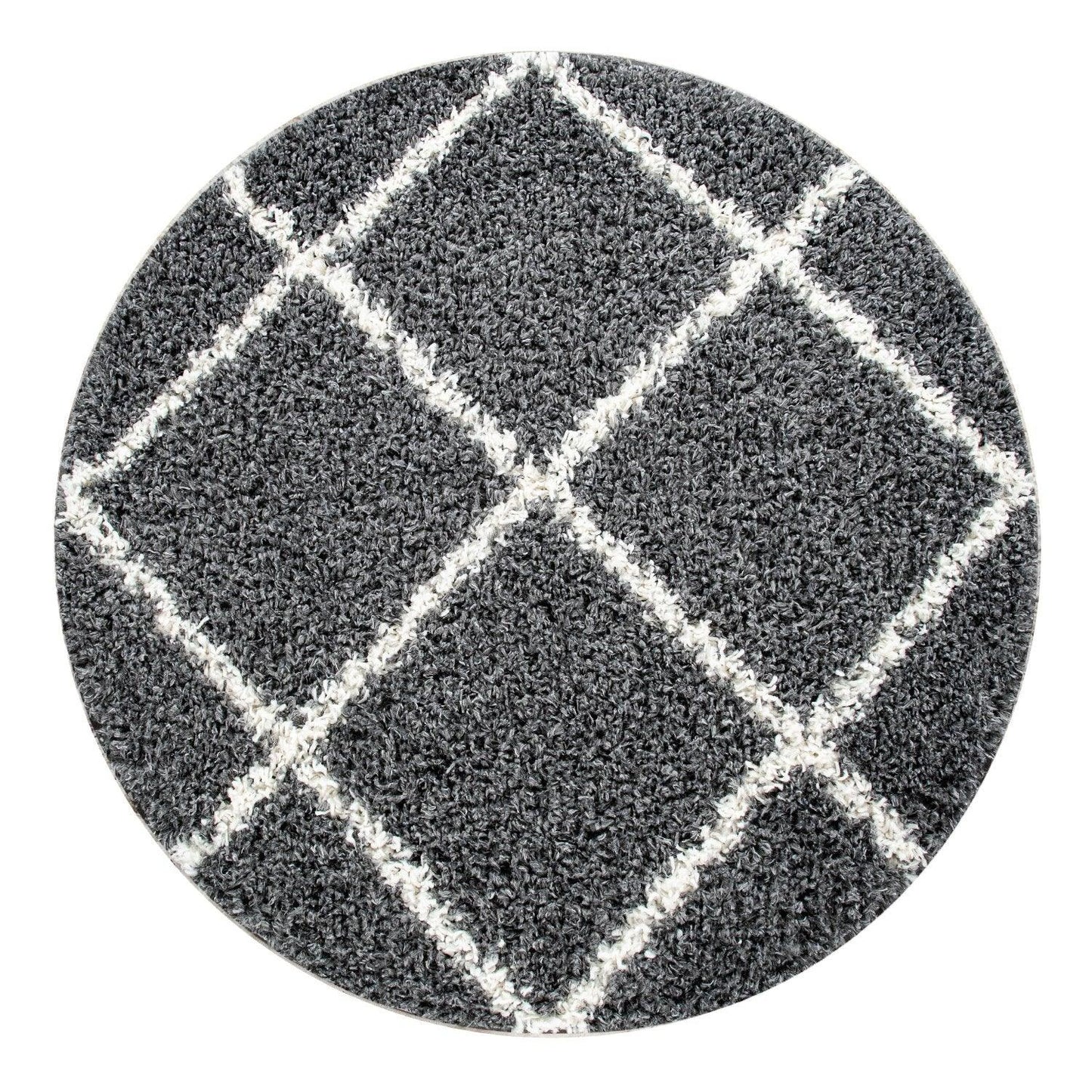 Shag Rug Dark Gray with Diamond Pattern Scandi Design