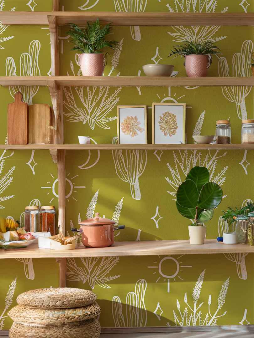 Desert Sky Wallpaper, large pattern, chartreuse