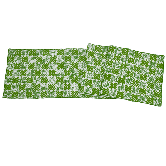 Silk and Chenille Hand Beaded Table Runner Green- 14"x72" Arcadia Home