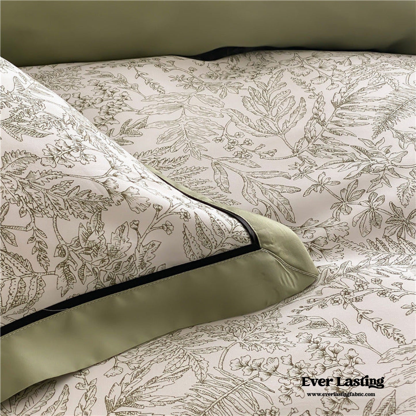 Silky Floral Tencel Bedding Set / Green