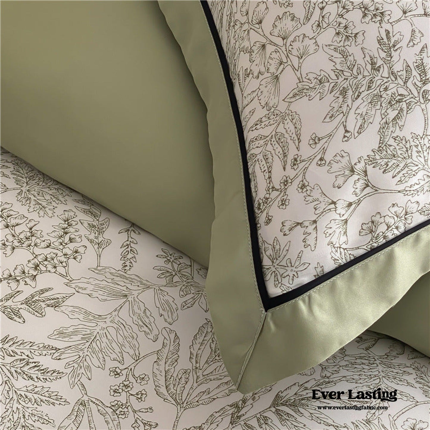 Silky Floral Tencel Bedding Set / Green