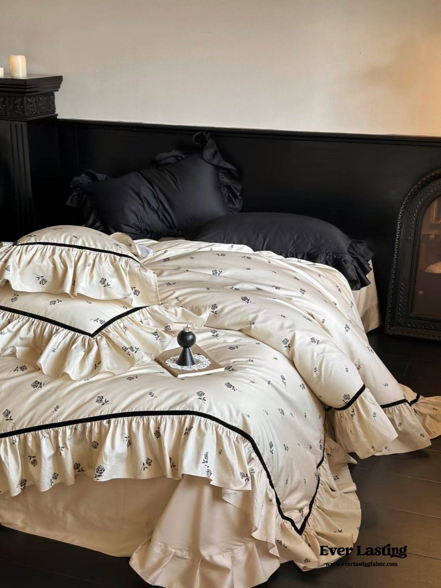 Silky French Black Rose Bedding Set