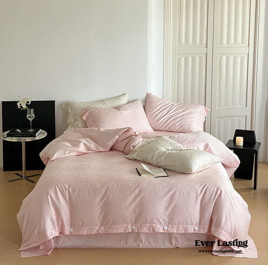 Silky Leopard Buttoned Bedding Set / Baby Pink
