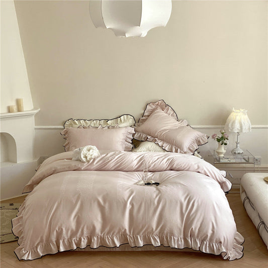 Silky Ruffle Bedding Set / Rust Pink