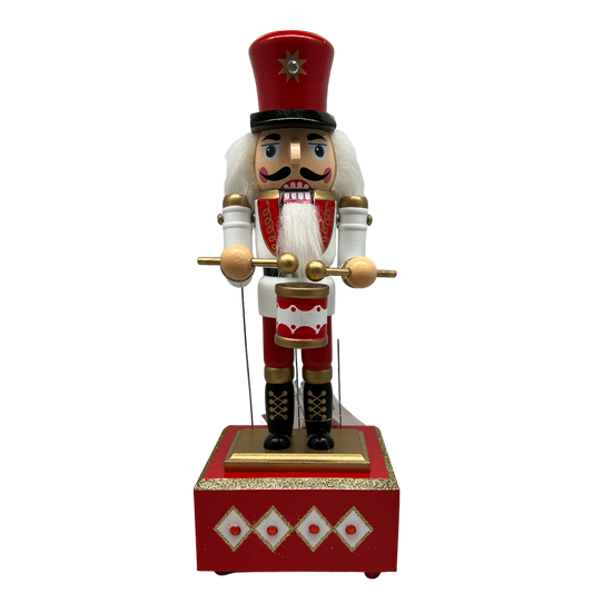 Wood Wind-Up Musical Nutcracker Figurine with Movement - Red Hat
