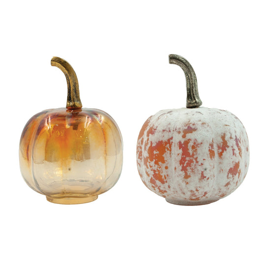 Small Glass Pumpkins with Brass Stems | 2 Styles