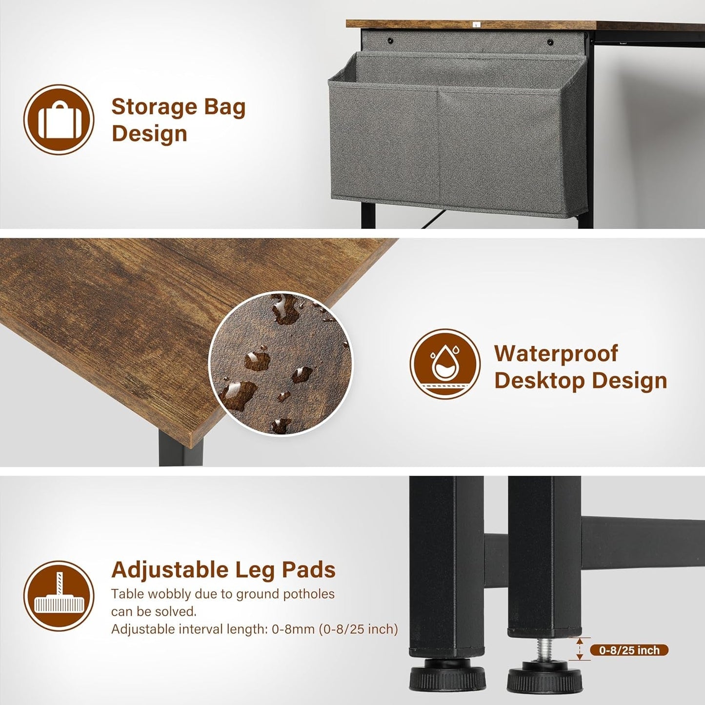 40 Inch Small Space Writing Desk With Headphone Hooks