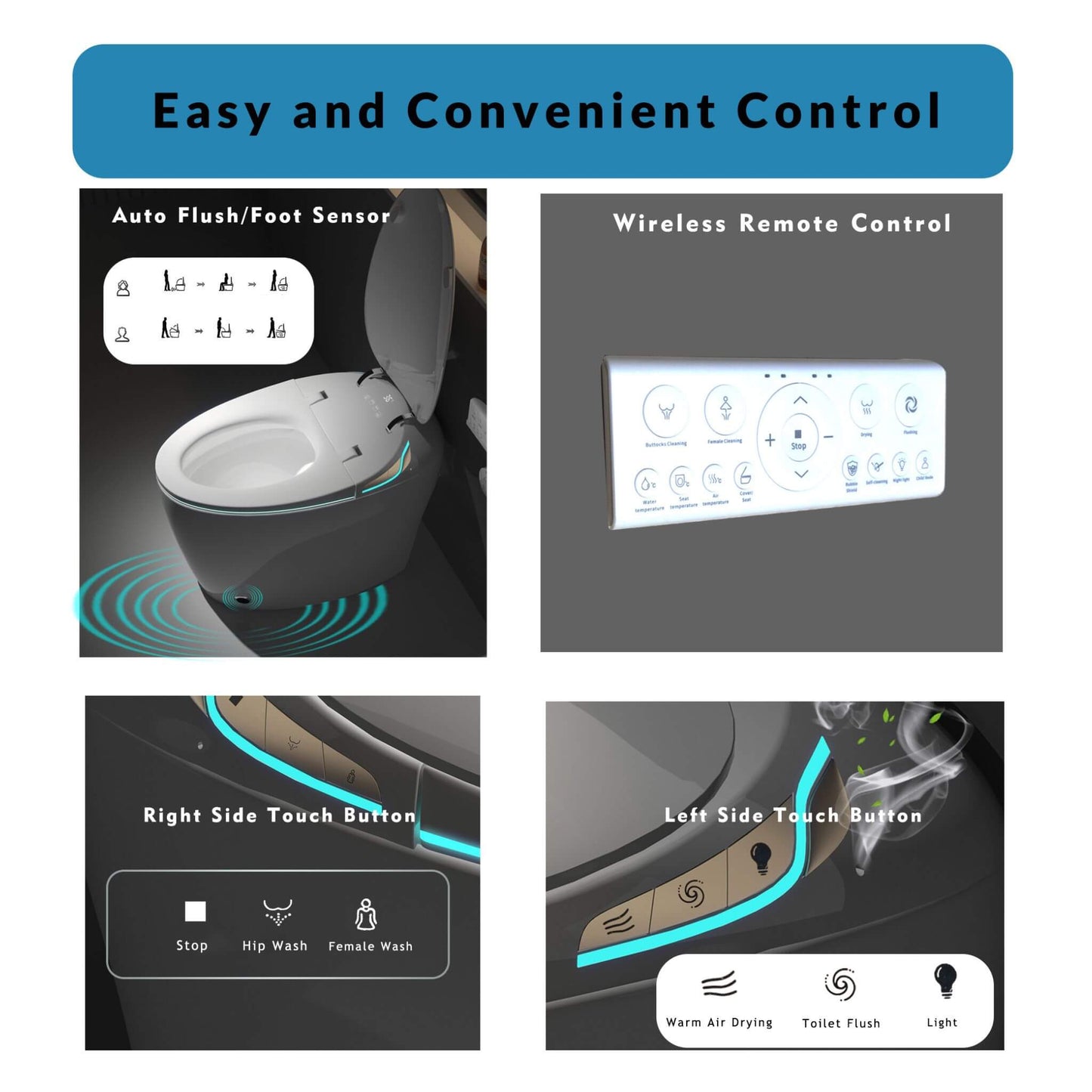 Smart One-Piece Toilet With Bidet, Foot Sensor, LED Display And Dryer (SAK80112)