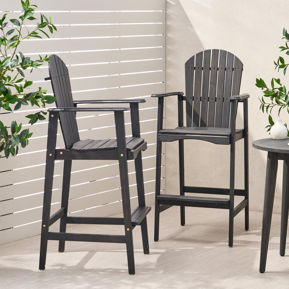 Outdoor Acacia Wood Adirondack Barstools, Set of 2