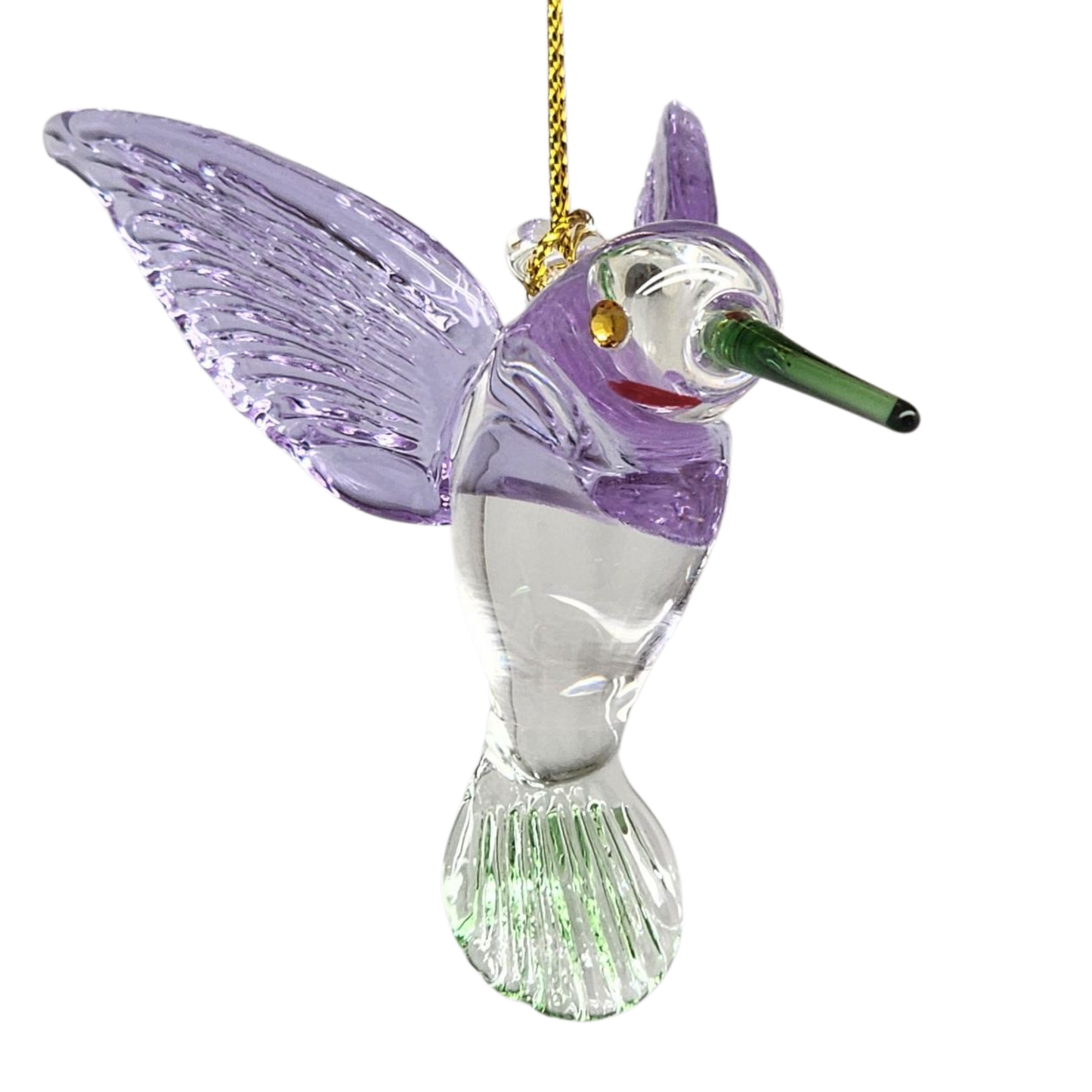 Egyptian Glass Hummingbird Ornament - Purple Wings / Green Tail / Green Beak