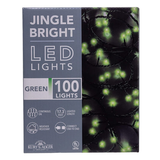 Jingle Bright 100 LED Light Set - Green - Green Wire
