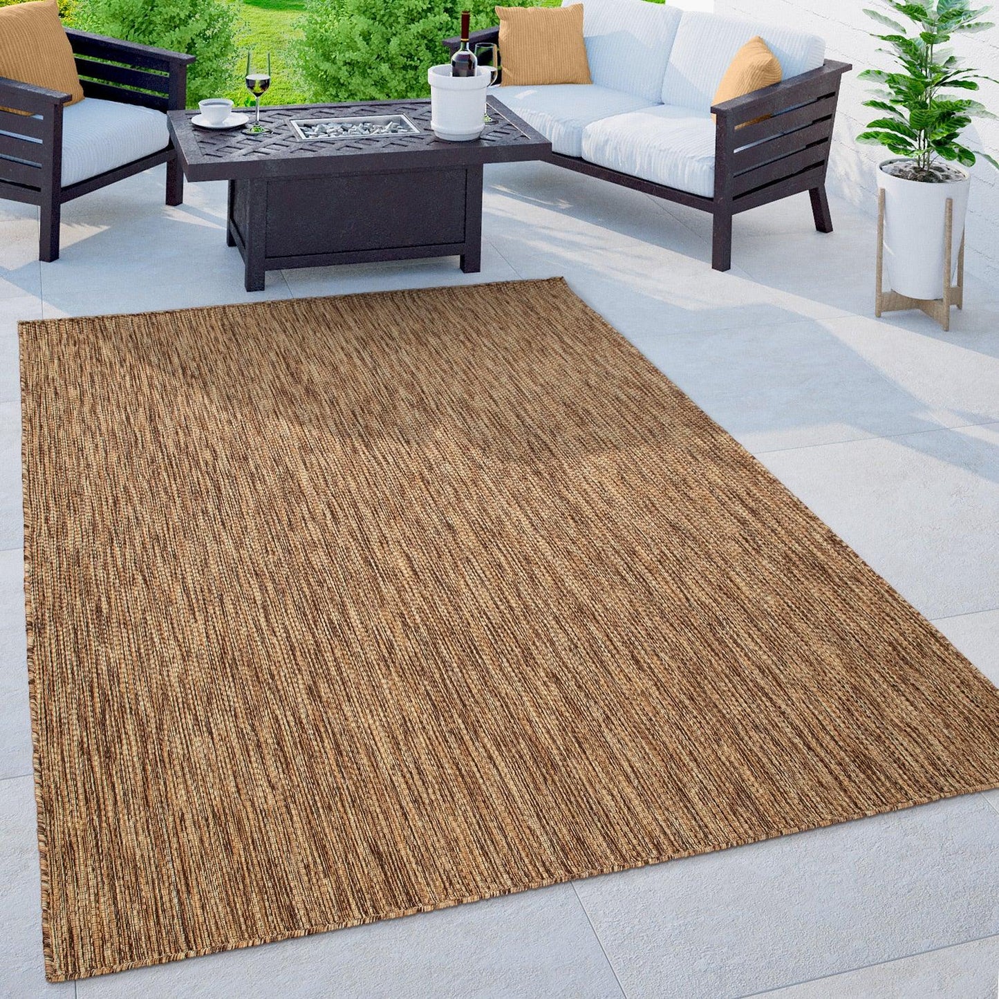 Solid Outdoor Rug for Patio or Balcony weatherproof in Mottled Brown Beige