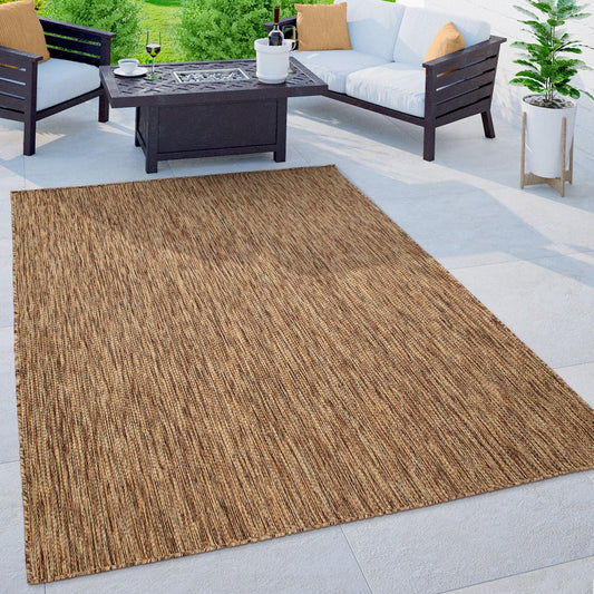 Solid Outdoor Rug for Patio or Balcony weatherproof in Mottled Brown Beige