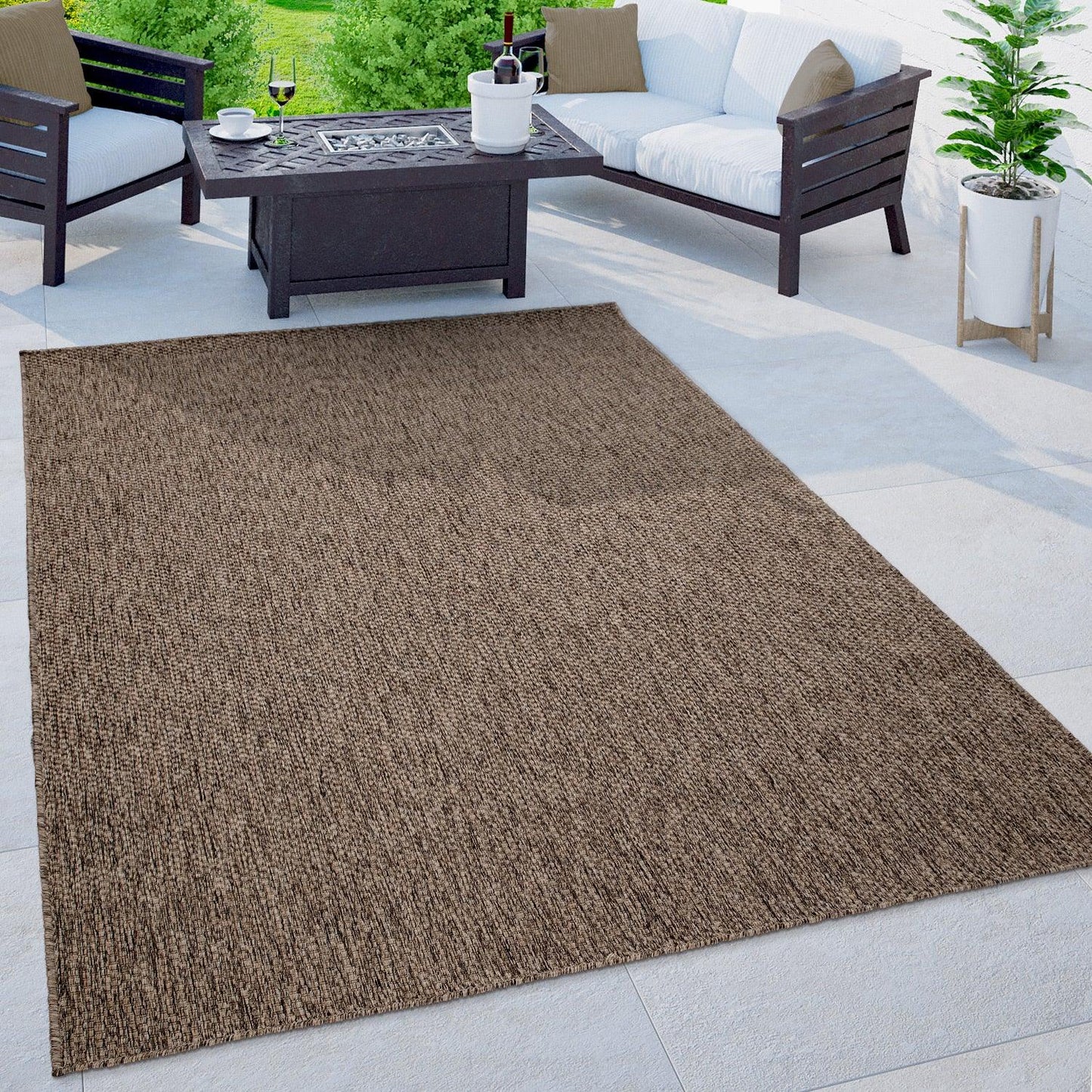 Solid Outdoor Rug for Patio or Balcony weatherproof in Mottled Brown