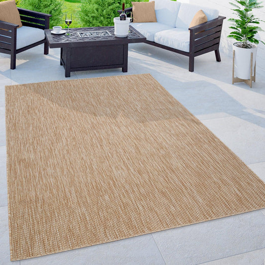 Solid Outdoor Rug for Patio or Balcony weatherproof Mottled Light-Brown Beige
