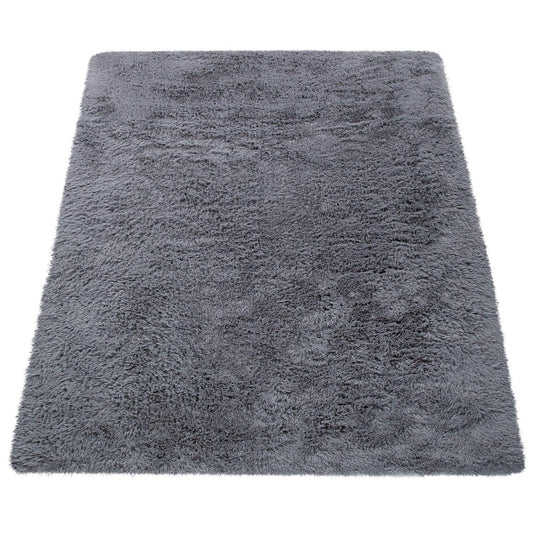 Solid Shag Rug Silky Soft & Fluffy In Grey