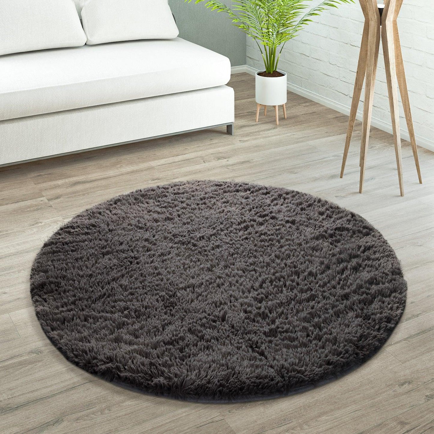 Solid Shag Rug Silky Soft & Fluffy In Light-Brown