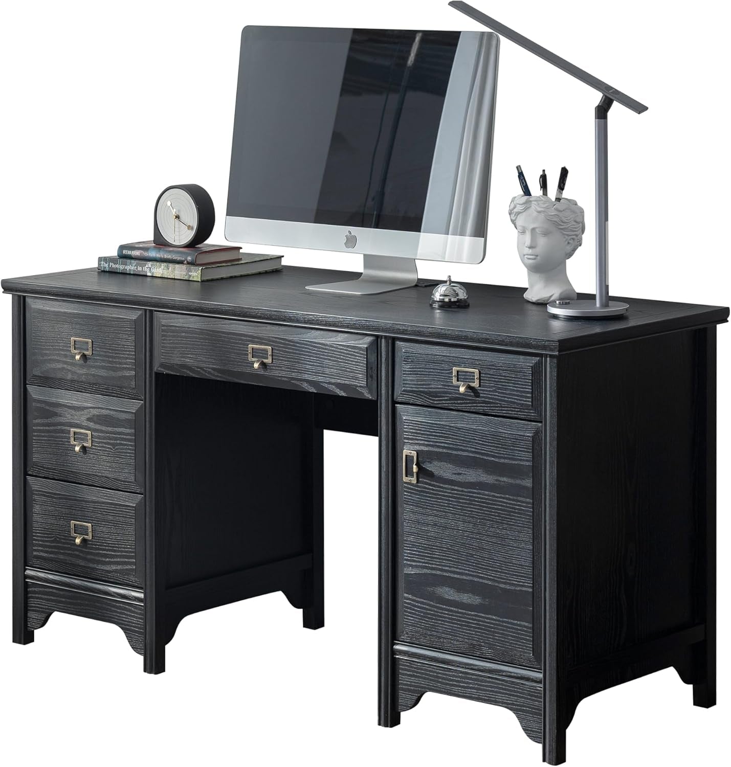 Solid Wood Executive Desk with Drawers and Storage