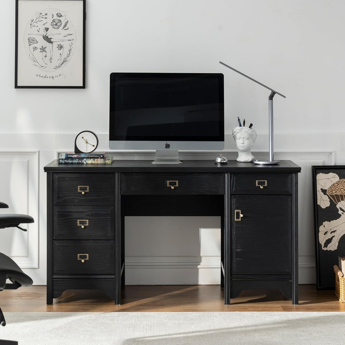 Solid Wood Executive Desk with Drawers and Storage