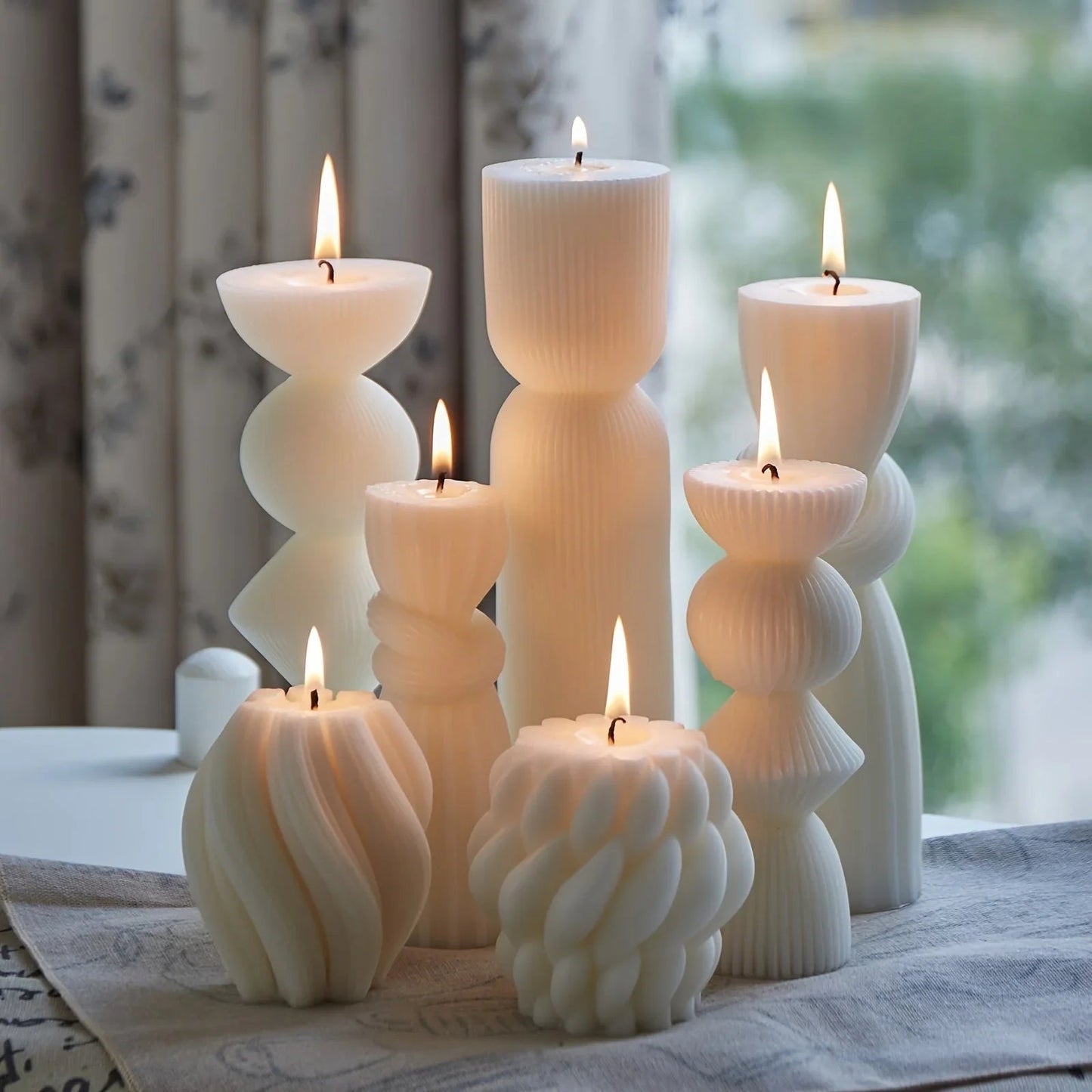 Soy Wax Ribbed Pillar Candles 7-Pack