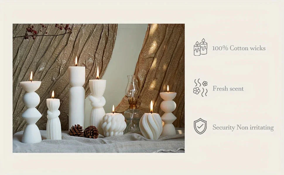 Soy Wax Ribbed Pillar Candles 7-Pack