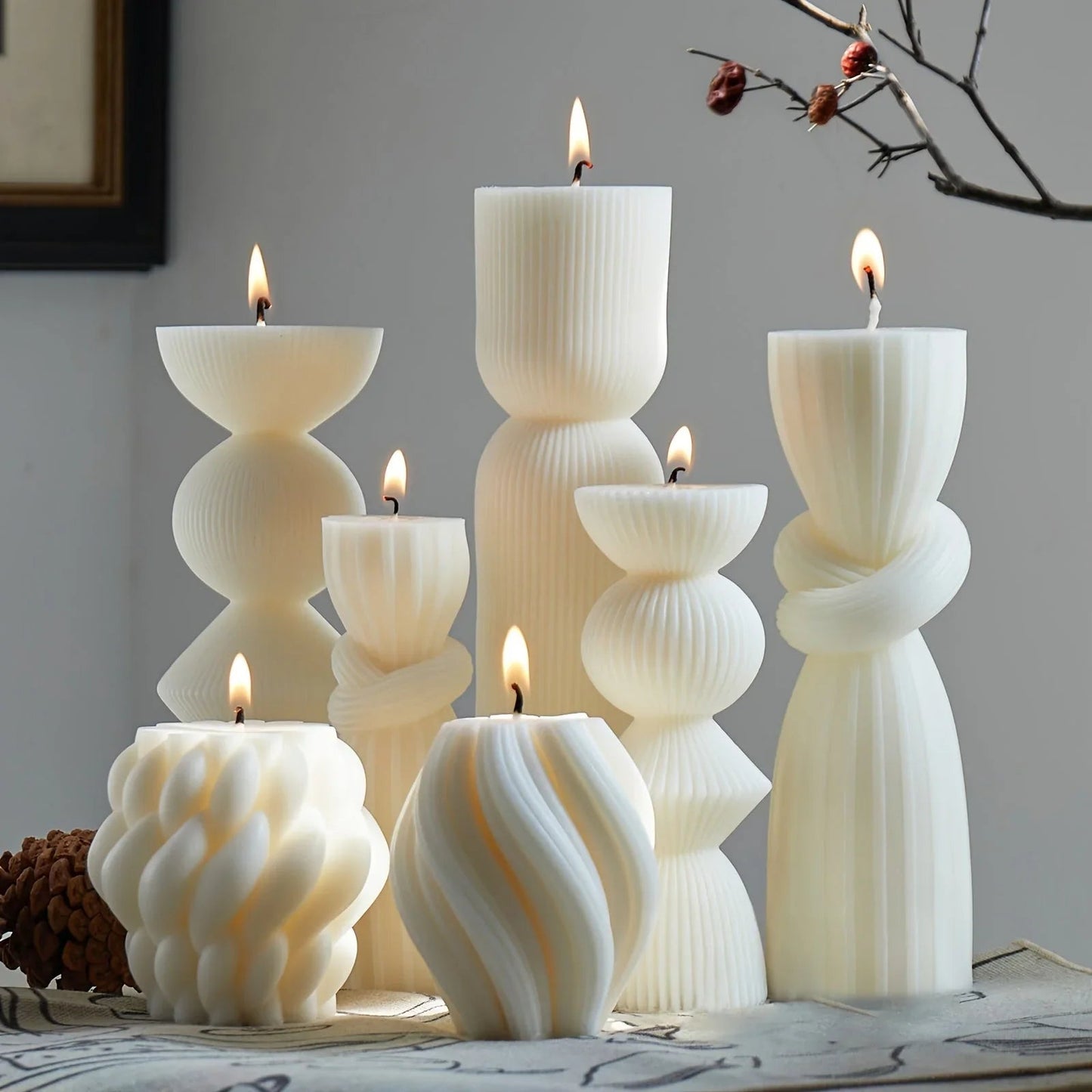 Soy Wax Ribbed Pillar Candles 7-Pack
