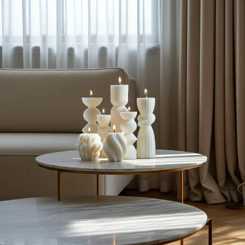Soy Wax Ribbed Pillar Candles 7-Pack