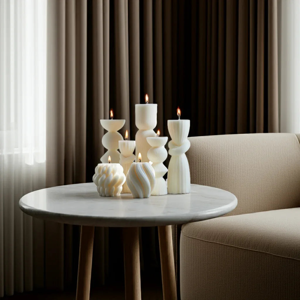 Soy Wax Ribbed Pillar Candles 7-Pack