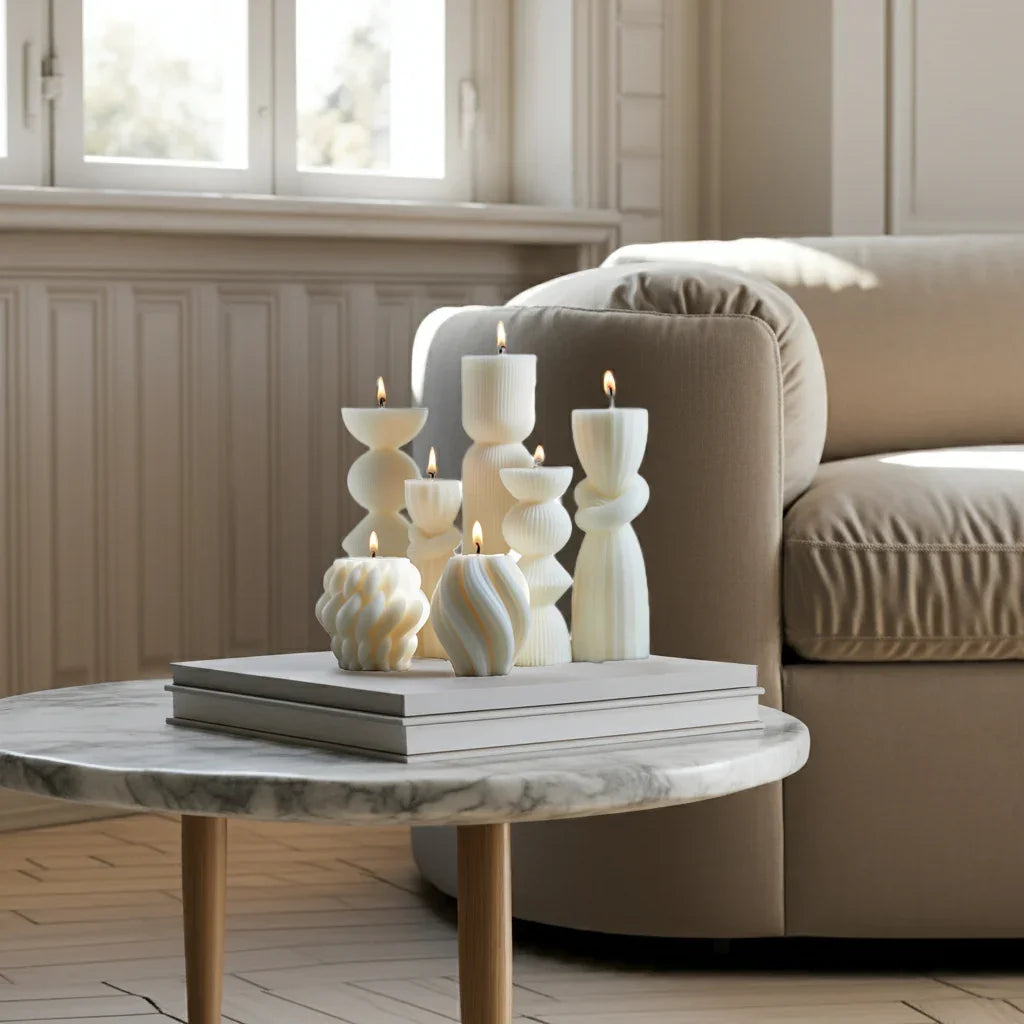 Soy Wax Ribbed Pillar Candles 7-Pack