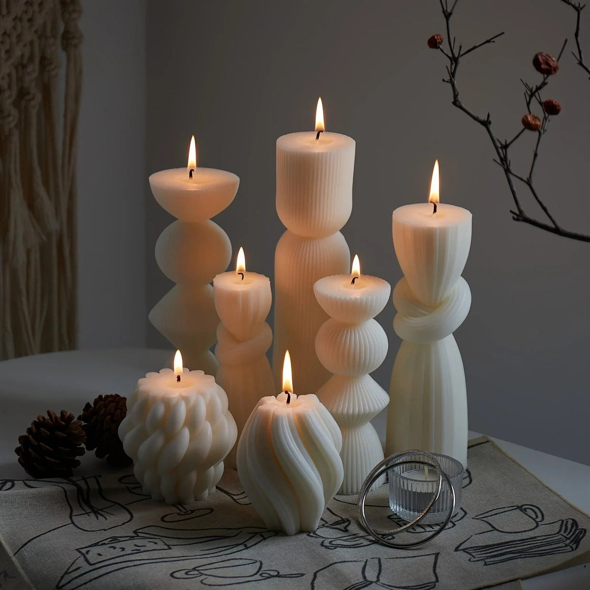 Soy Wax Ribbed Pillar Candles 7-Pack