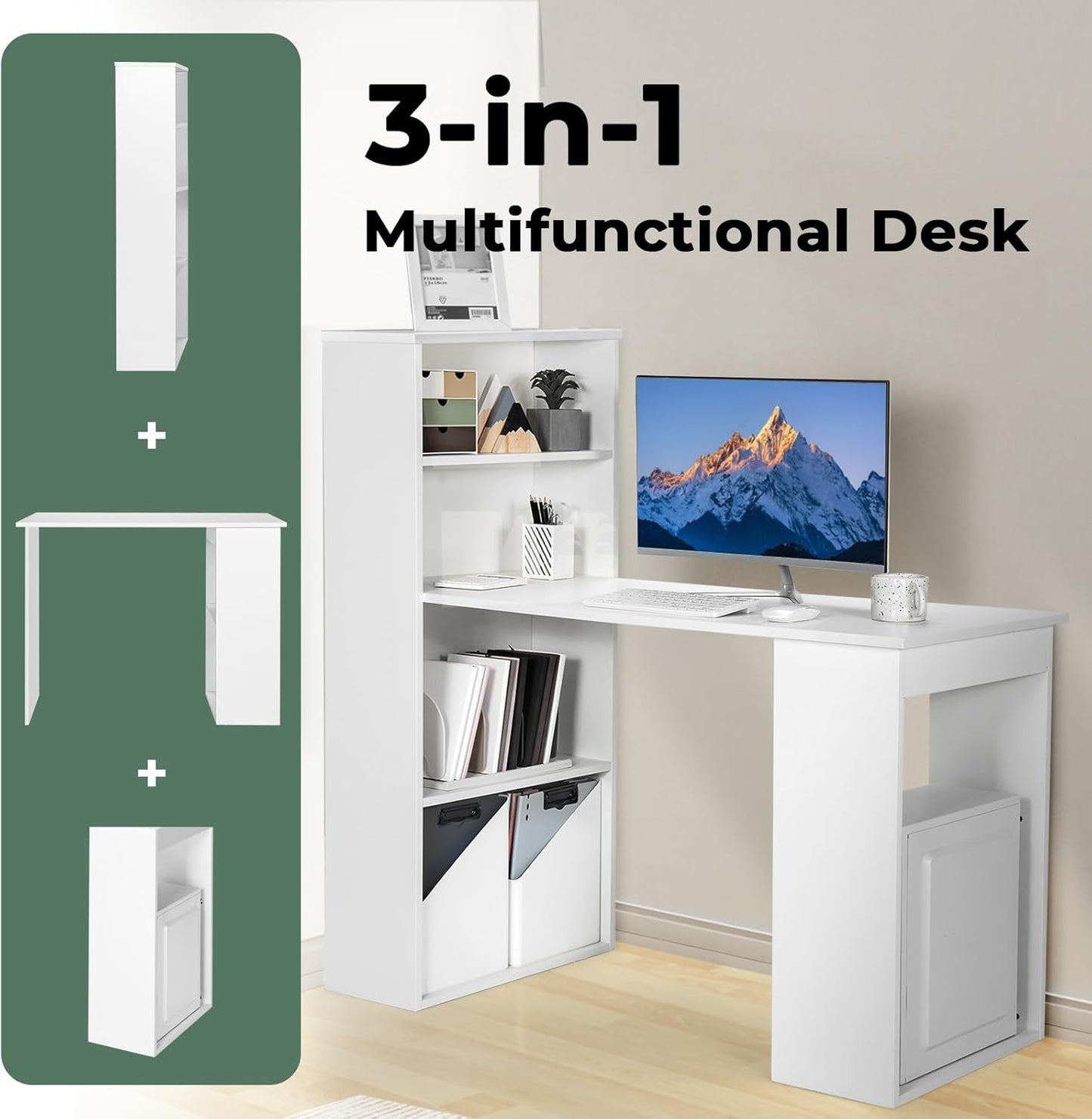 Space-Saving 48 Inch Computer Desk with Bookshelf