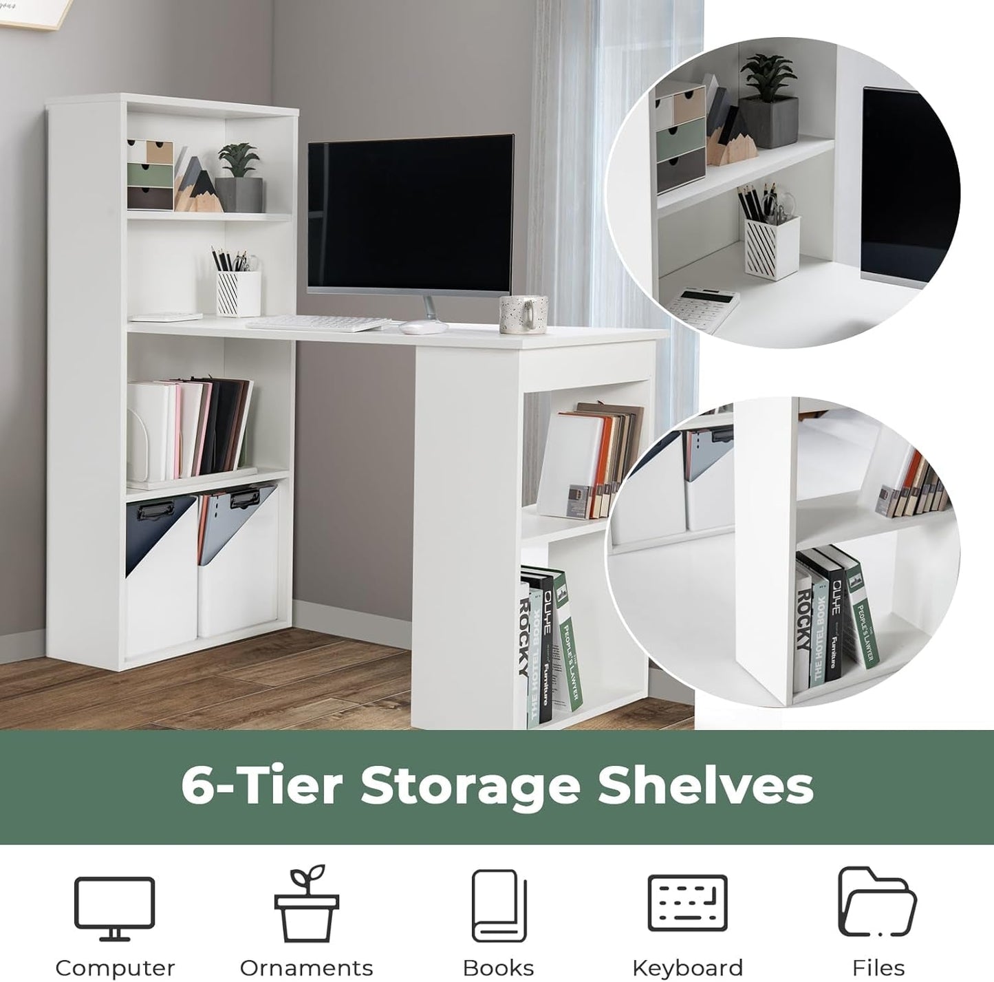 Space-Saving 48 Inch Computer Desk with Bookshelf