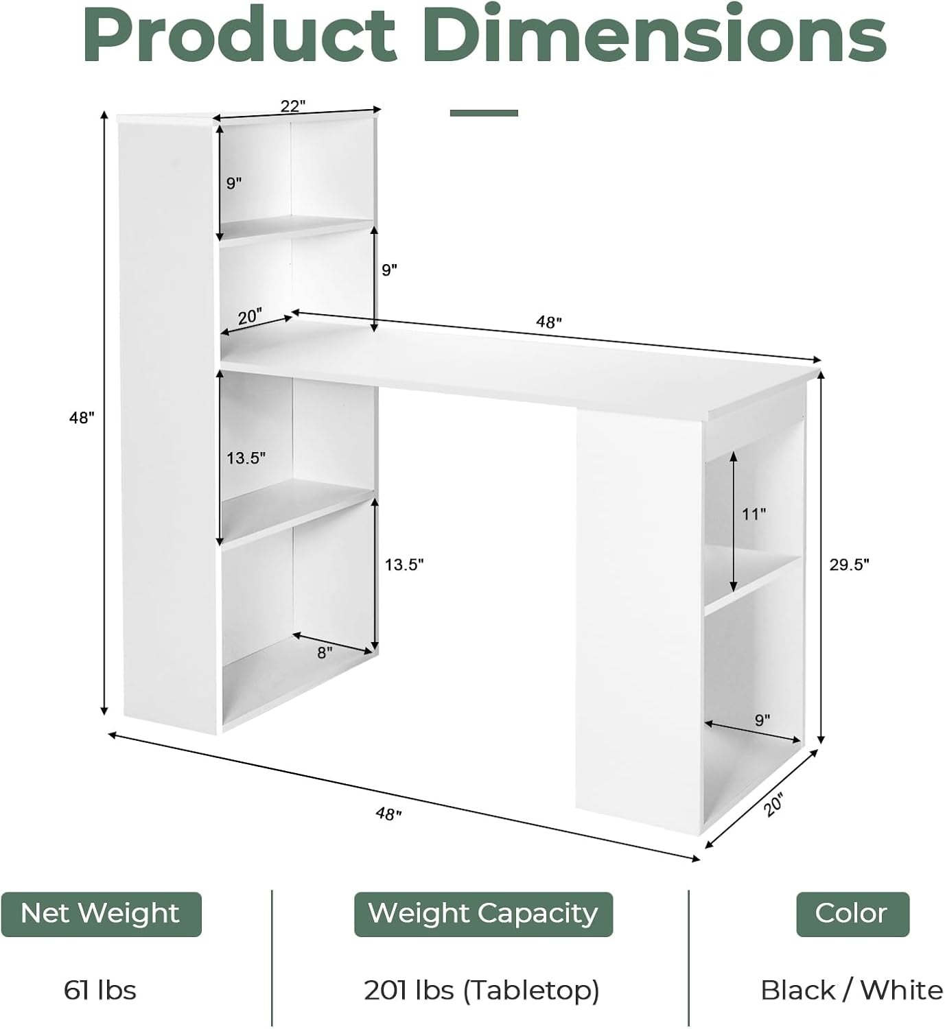 Space-Saving 48 Inch Computer Desk with Bookshelf