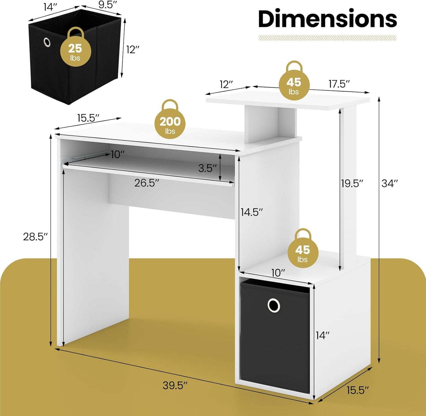 Space-Saving Computer Desk with Drawer and Storage Shelves